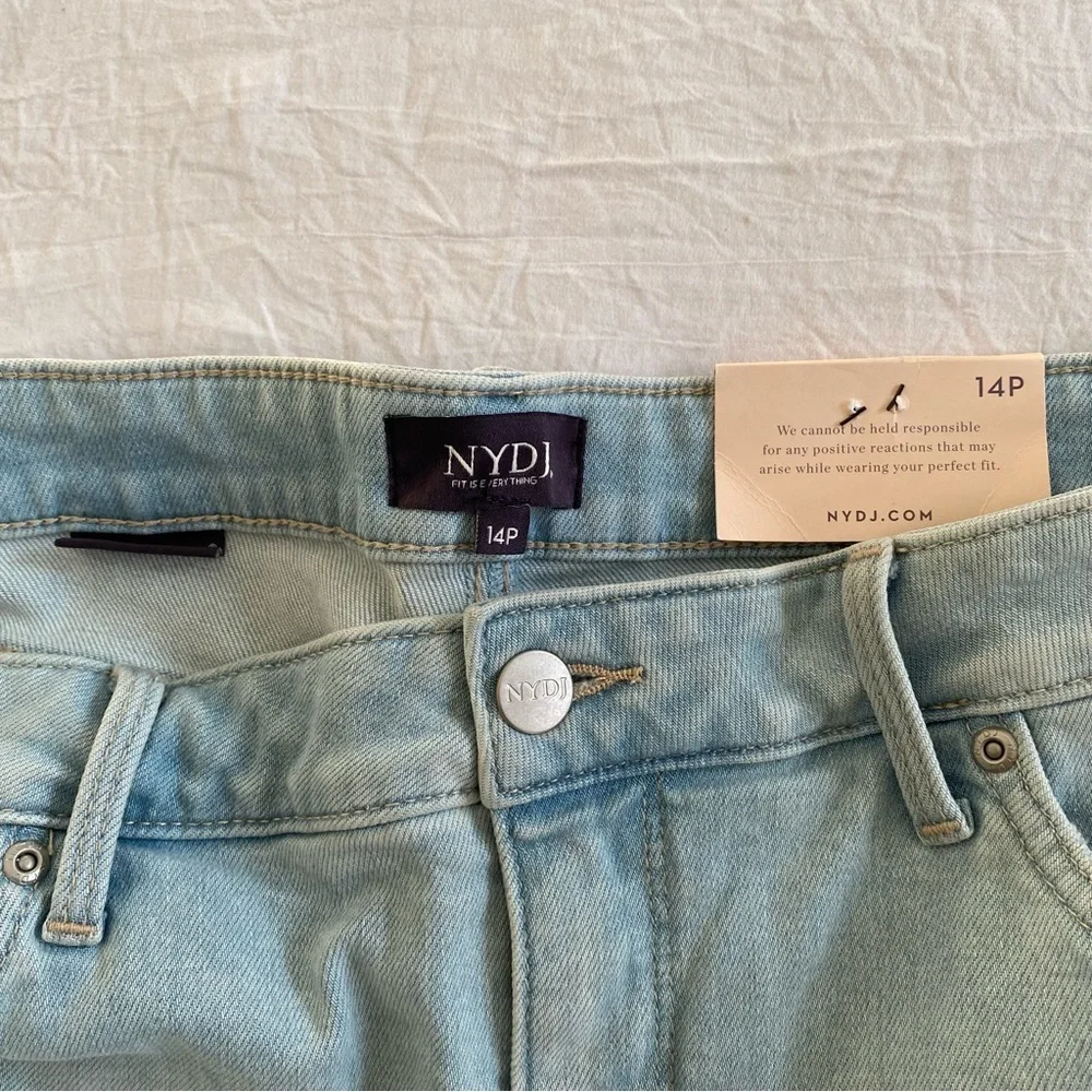 NYDJ High Rise Frayed Hem Blue Denim Shorts size 14p